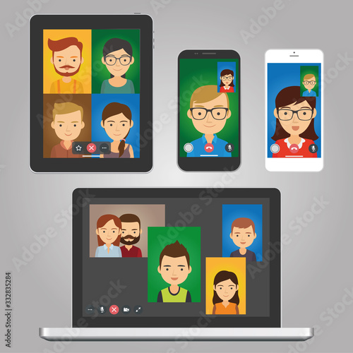 Different Facetime / video call / video conference vector icons. Grouped and isolated, easy to customize.