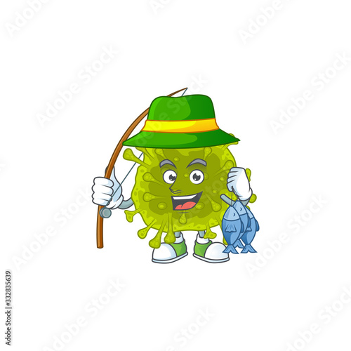 Cartoon character of funny Fishing coronavirus spread