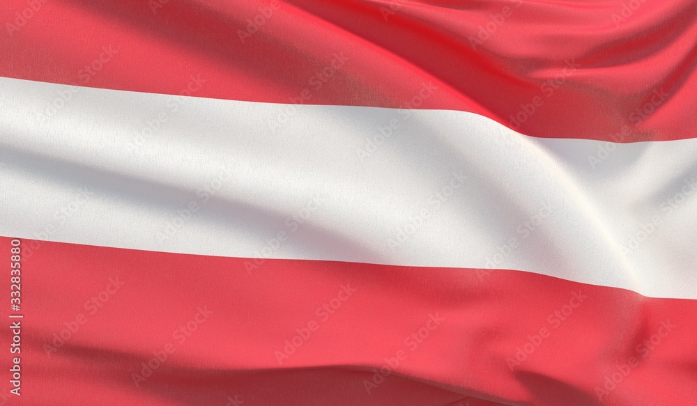 Waving national flag of Austria. Waved highly detailed close-up 3D render.