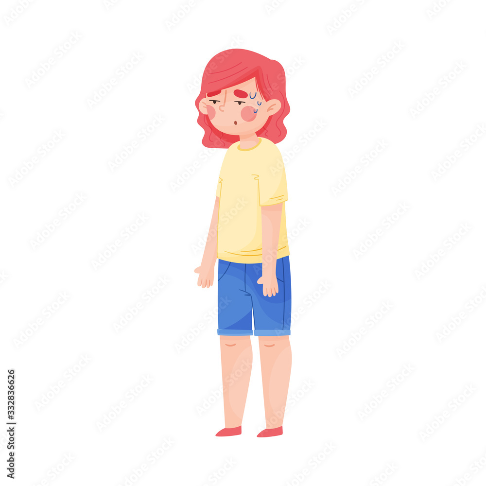 Red-haired Girl Standing with Her Hands Down Because of Hot Weather Vector Illustration Red-haired Girl Standing with Her Hands Down Because of Hot Weather Vector Illustration