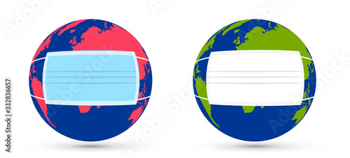 The earth with mask, a symbol of the infected environment, can be used as a poster.