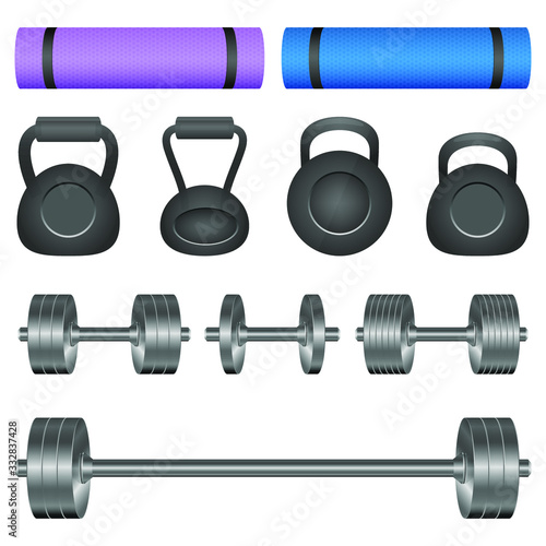 Dumbbells set and yoga mat vector design illustration isolated on white background