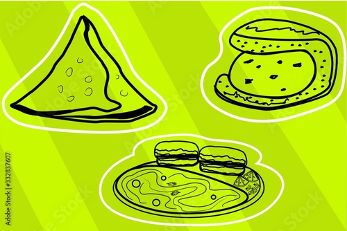 Samosa,Vadapav,Pav bhaji indian Street Food Vector