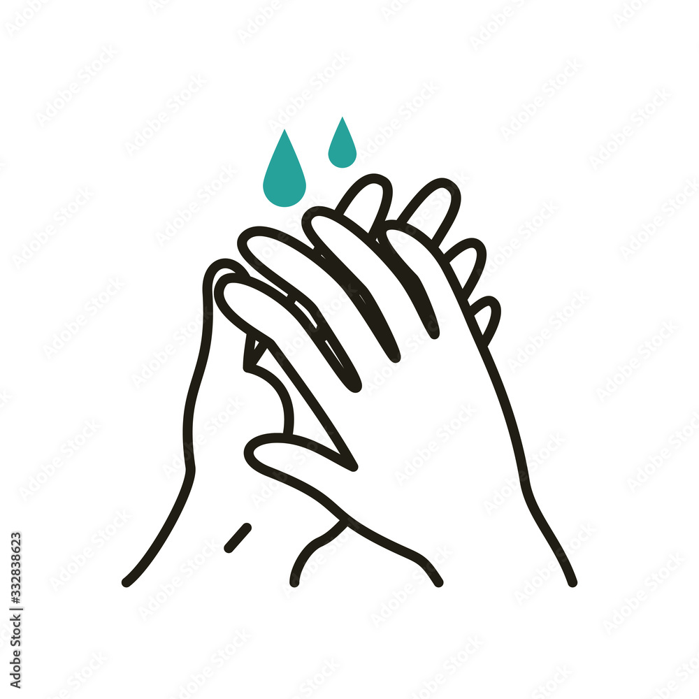 Obraz premium Hands washing with drops half line half color style icon vector design