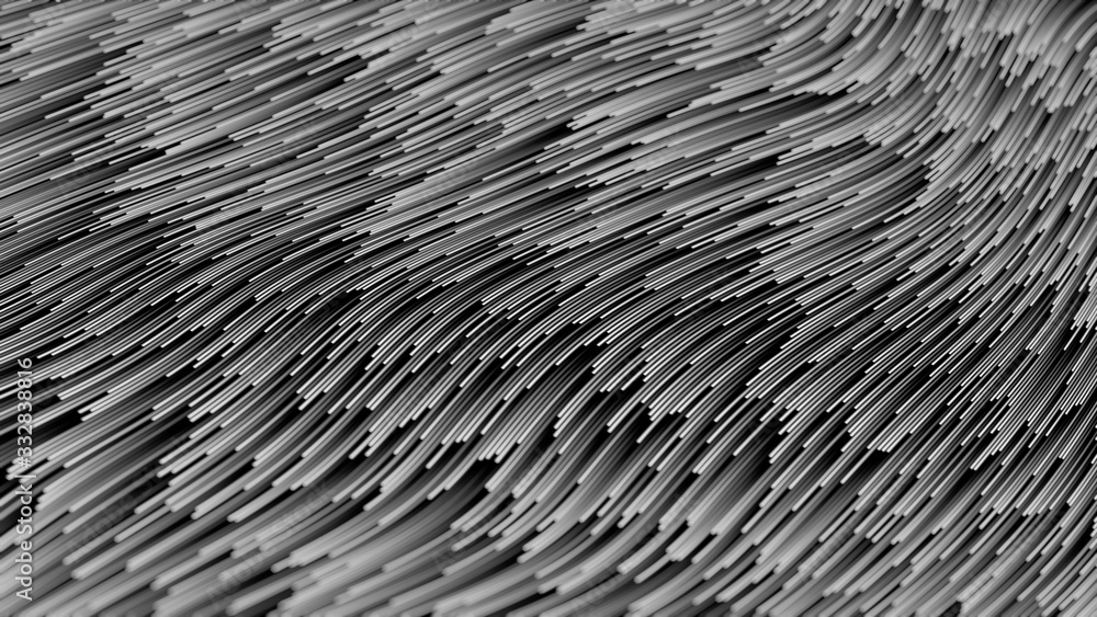 Abstract deformed greyscale flow - 3D rendering