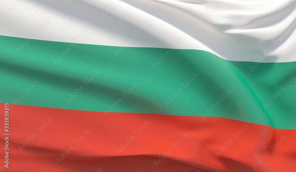 Fototapeta premium Waving national flag of Bulgaria. Waved highly detailed close-up 3D render.