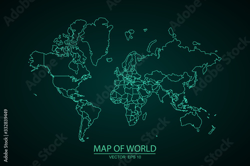 Template world map, planet earth, silhouettes of continents and Islands, vector High detail world map isolated on white background, high resolution. - Vector