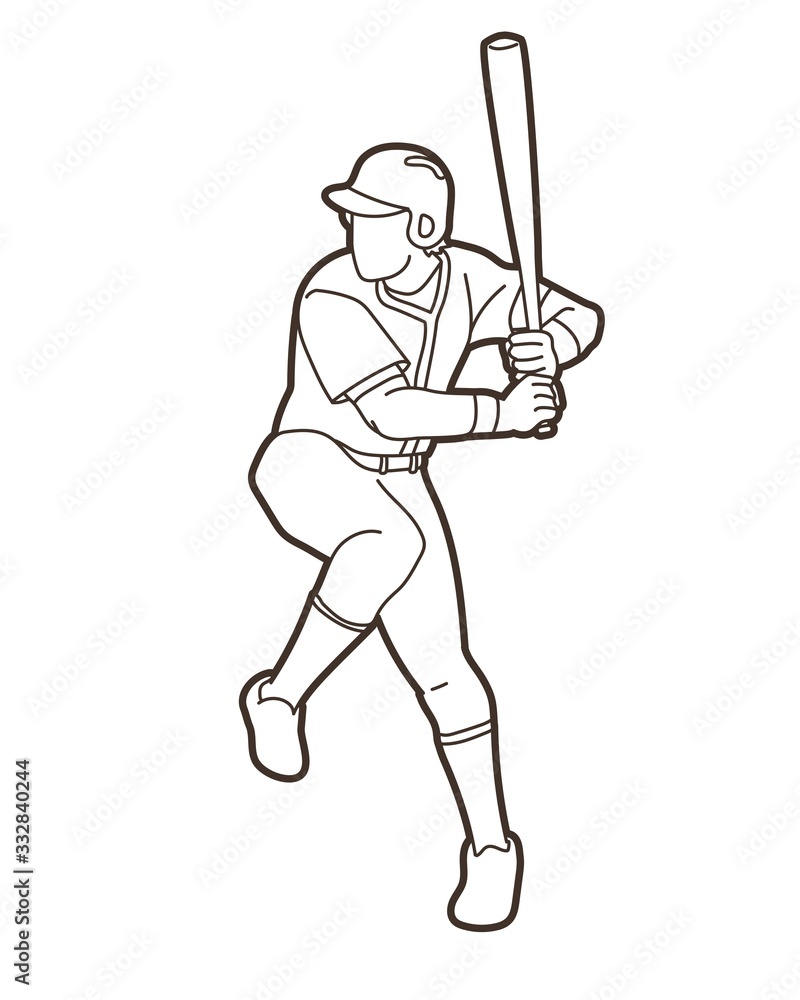 Obraz premium Baseball player action cartoon sport graphic vector.