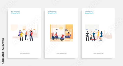 Set of people blaming mate. Flat vector illustrations of friends chatting or pointing at colleague. Communication, aggression concept for banner, website design or landing web page