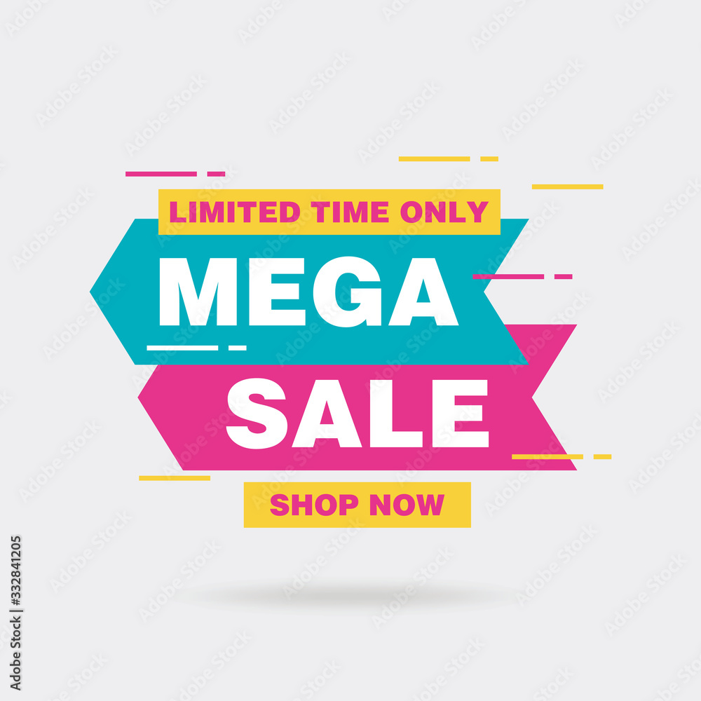 Simple Flat Colorful Mega Sale Sign Shape Banner Design, Discount Banner Template Vector for advertising, social media, web banner