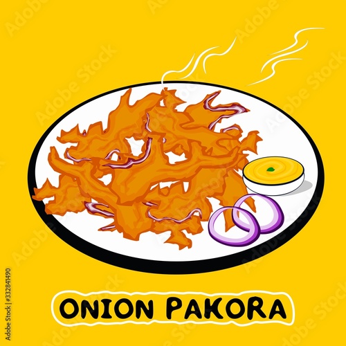 Onion Pakora or Bhajia indian Street Food Vector