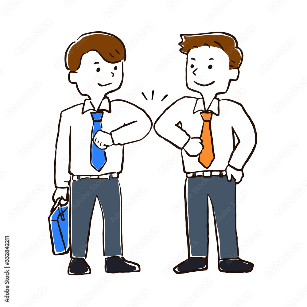 Illustration of a person greeting with elbows together Illustration of a person greeting with elbows together
