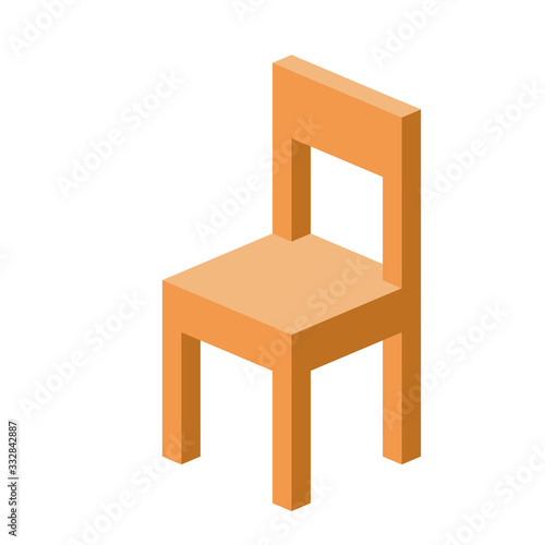 wooden chair isolated on white background, isometric wood chair for icon 3d simple, clip art small chair cute brown color, illustration wooden chair for media learning of children