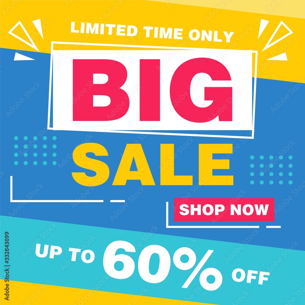 Simple Abstract Colorful Big Sale Sign Shape Banner Design, Discount Banner Template Vector for advertising, social media, web banner