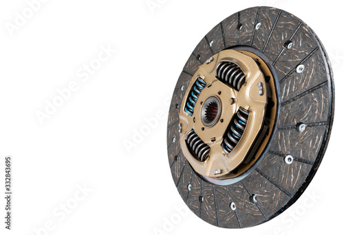 Car repair kit clutch manual gearbox isolated on a white background. Car and truck clutch disk. Sport clutch. Composite clutch disc. Clutch repair kit. Car maintenance spare parts.