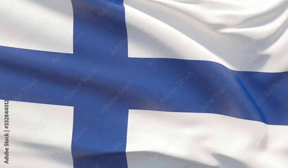 Waving national flag of Finland. Waved highly detailed close-up 3D render. Waving national flag of Finland. Waved highly detailed close-up 3D render.