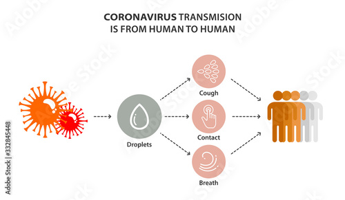 coronavirus transmision is from human to human. infographic preventive measure. covid 19. 2019-nCov wuhan China. warning information