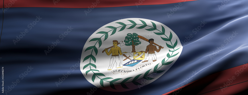 Belize national flag waving texture background. 3d illustration