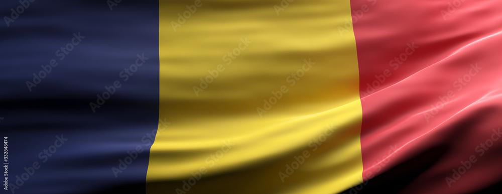 Chad national flag waving texture background. 3d illustration