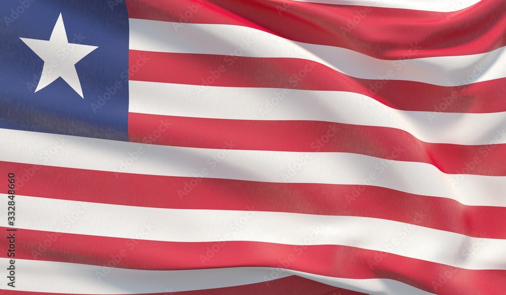 Waving national flag of Liberia. Waved highly detailed close-up 3D render. Waving national flag of Liberia. Waved highly detailed close-up 3D render.
