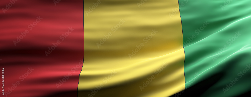 Guinea national flag waving texture background. 3d illustration