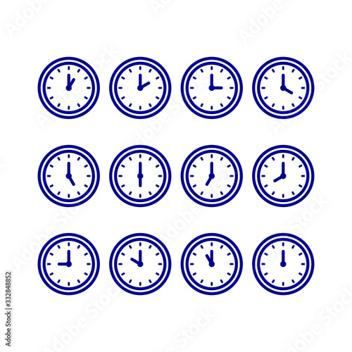 Hourly clock icon set isolated on white background. Vector illustration