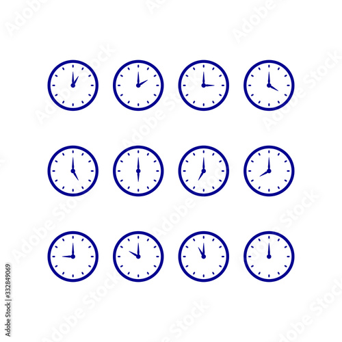 Hourly clock icon set isolated on white background. Vector illustration