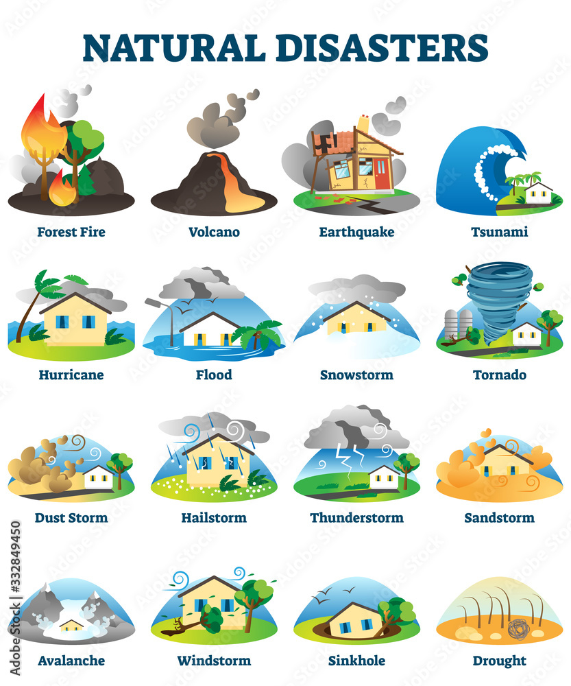 Various natural disasters problems in the world icons eps10. | CanStock