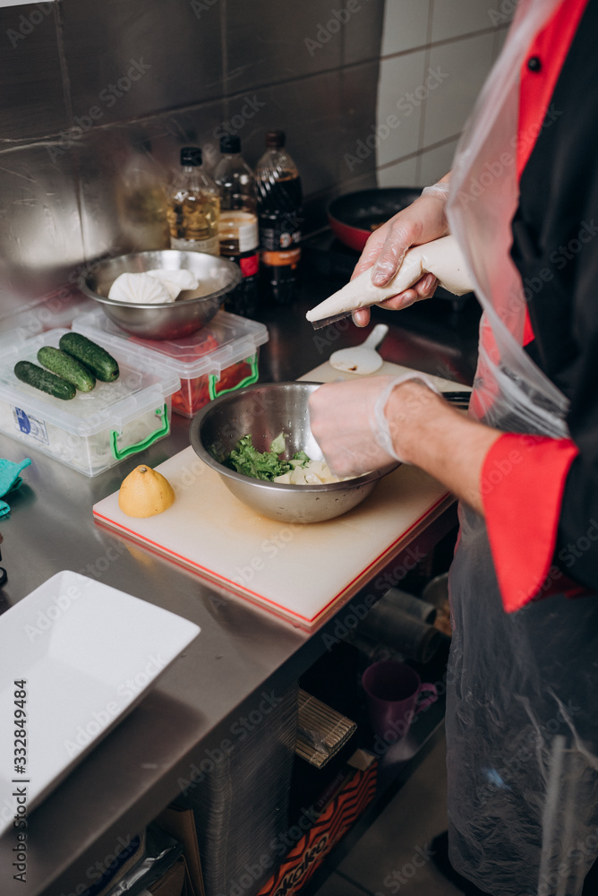 Japanese cuisine chef prepares dishes Japanese cuisine chef prepares dishes