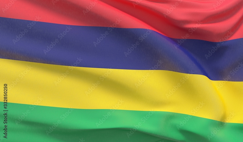 Fototapeta premium Waving national flag of Mauritius. Waved highly detailed close-up 3D render.