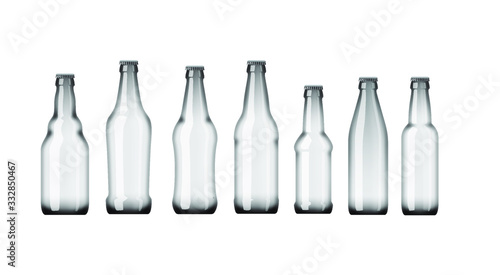 Vector of a range of various shaped clear glass beer bottles