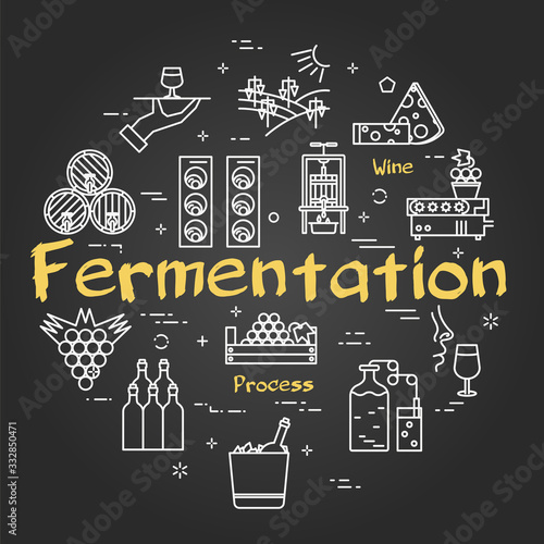 Vector black concept with icons showing wine making process