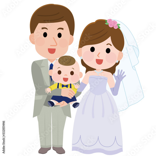 子連れ結婚式　披露宴　新郎新婦と子供　イラスト