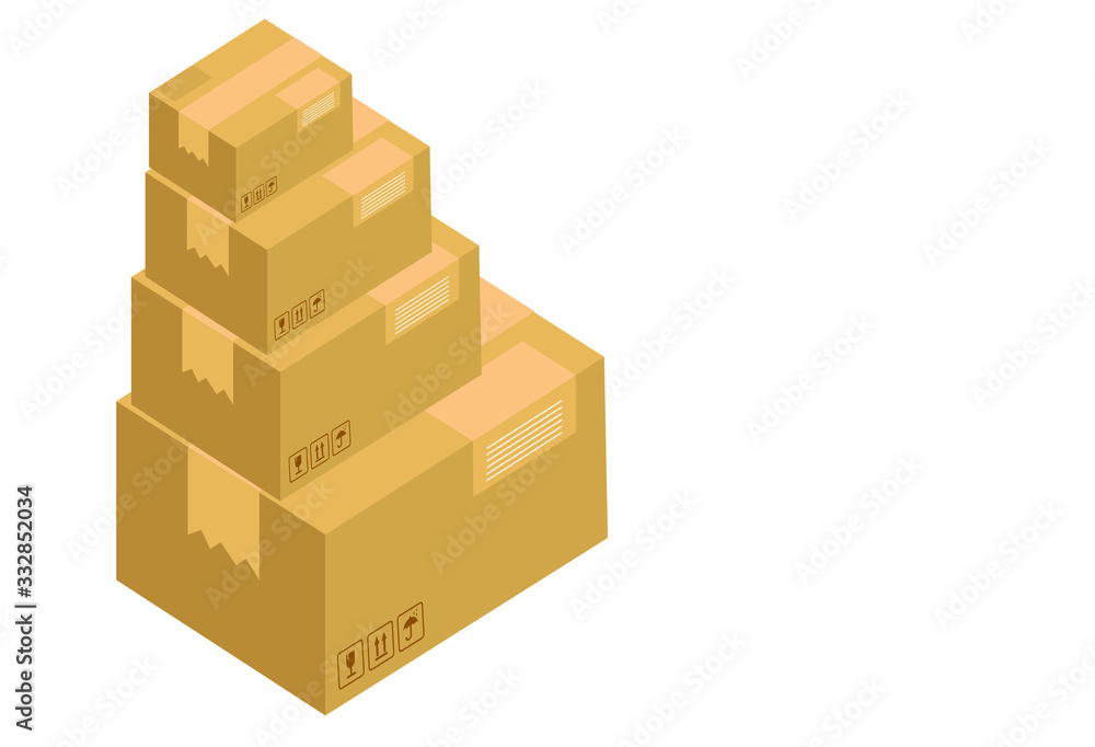 Pile of stacked sealed goods cardboard boxes. Flat style vector illustration isolated on white background. Pile of stacked sealed goods cardboard boxes. Flat style vector illustration isolated on white background.