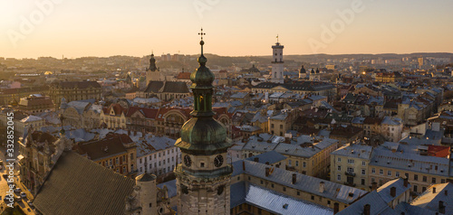 Canvas-taulu Aerial view on Bernardine church in Lviv from drone
