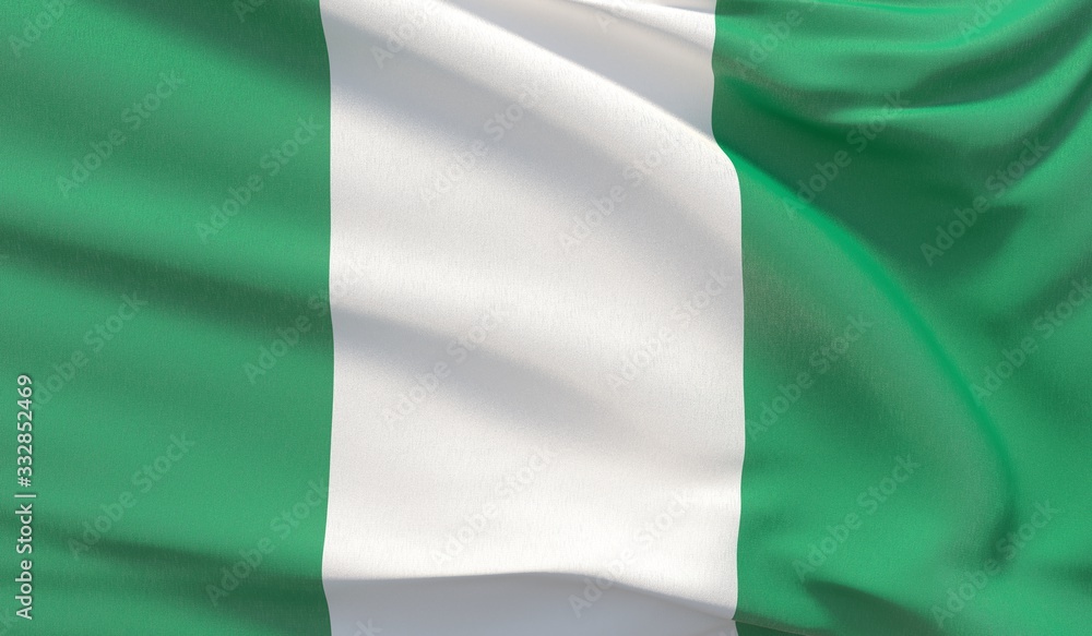 Waving national flag of Nigeria. Waved highly detailed close-up 3D render.