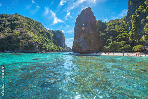 Coastal Scenery of El Nido, Palawan Island, The Philippines, a Popular Tourism Destination for Summer Vacation in Southeast Asia, with Tropical Climate and Beautiful Landscape. photo