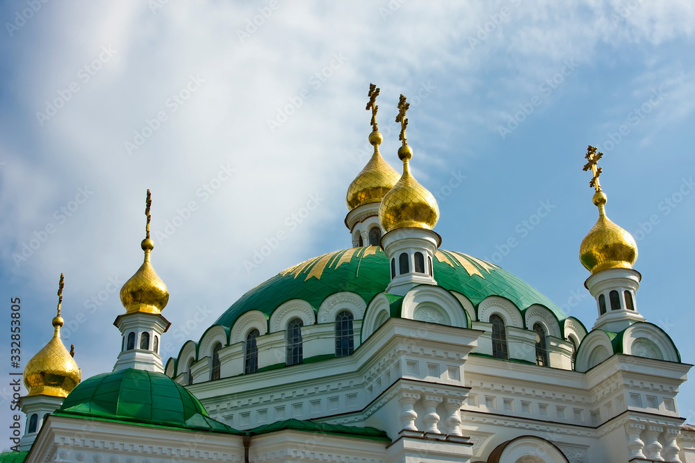 Beautiful and colorful domes of the church against the sky