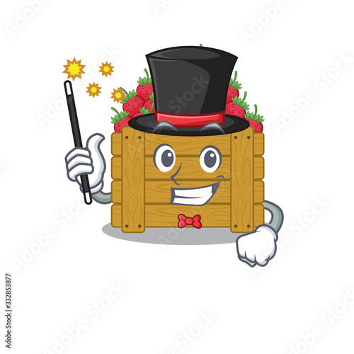 Charming strawberry fruit box cartoon design performance as a Magician style