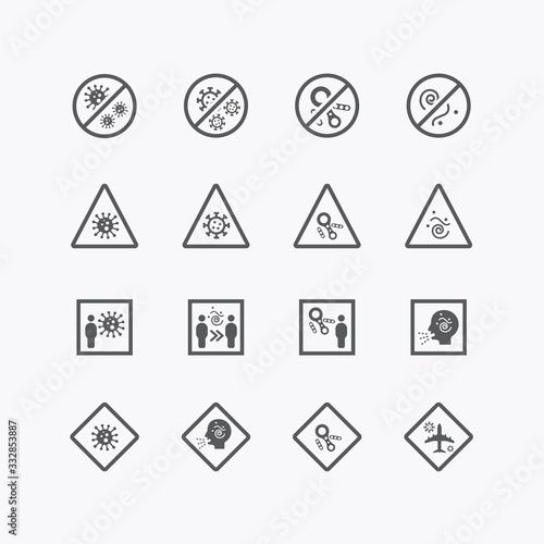 Coronavirus outbreak covid-19 2019-nCoV symptoms in Wuhan China. warning Vector icon sign stop and warning concept.