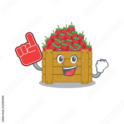 Strawberry fruit box mascot cartoon style with Foam finger