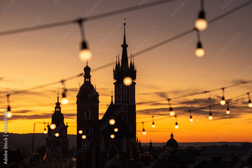 Cracow - St Mary's Church in sunset time