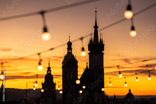 Cracow - St Mary's Church in sunset time
