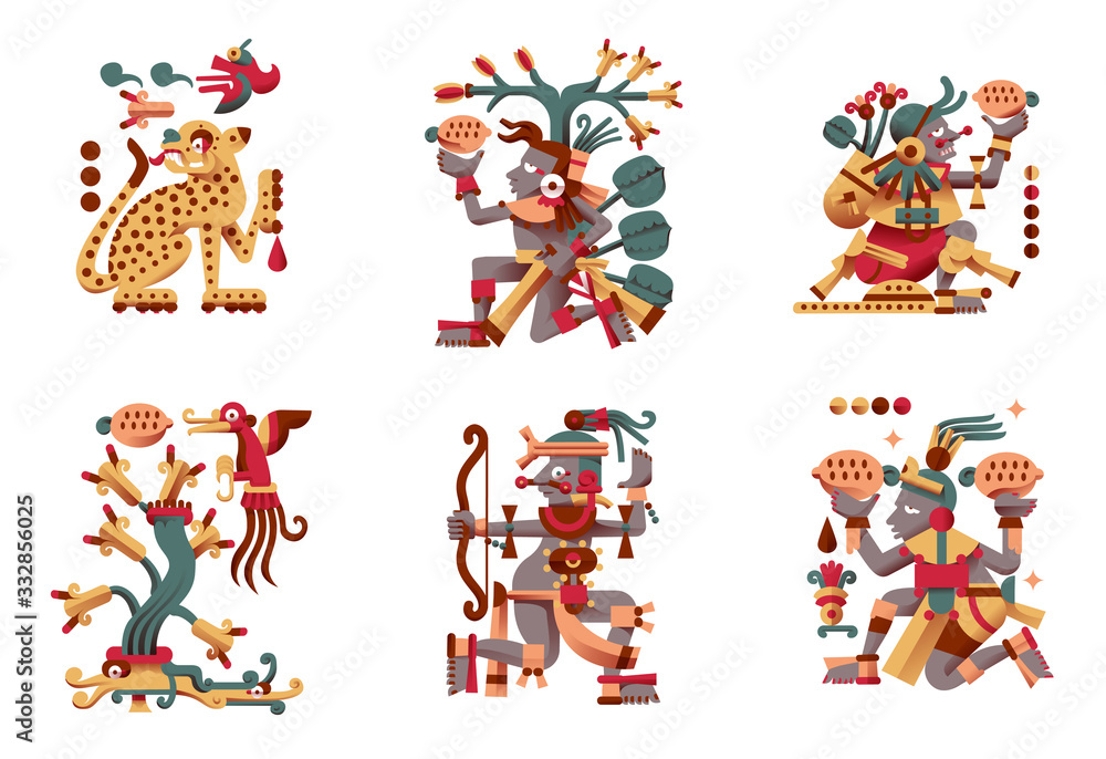 Aztec cacao seamless pattern design. Line art style. Vector illustration. Aztec cacao seamless pattern design. Line art style. Vector illustration.