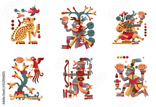 Aztec cacao seamless pattern design. Line art style. Vector illustration.