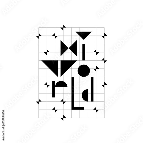 Minimalistic vector letterng with shapes and geometric elements in memphis style.