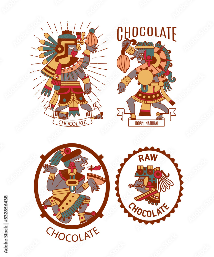Aztec cacao seamless pattern design. Line art style. Vector illustration.