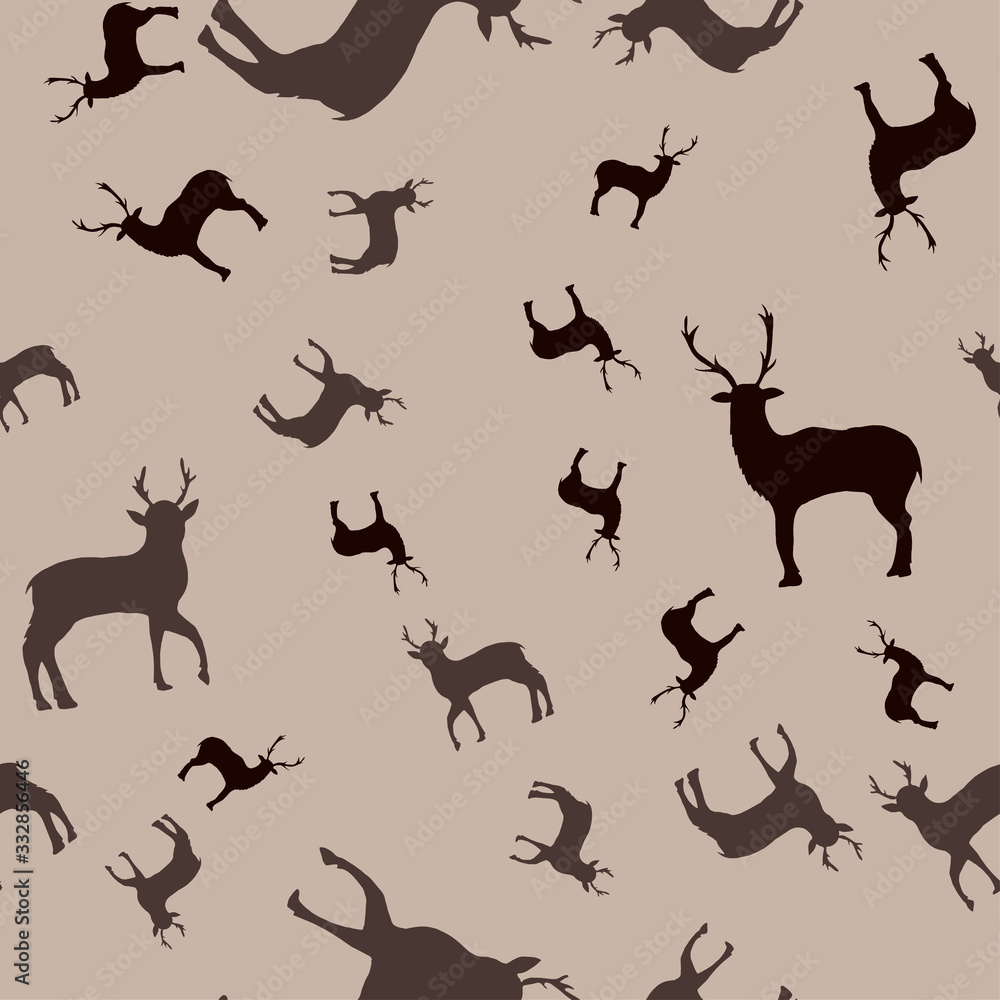Seamless pattern with deer silhouettes on a gray background. Seamless pattern with deer silhouettes on a gray background.