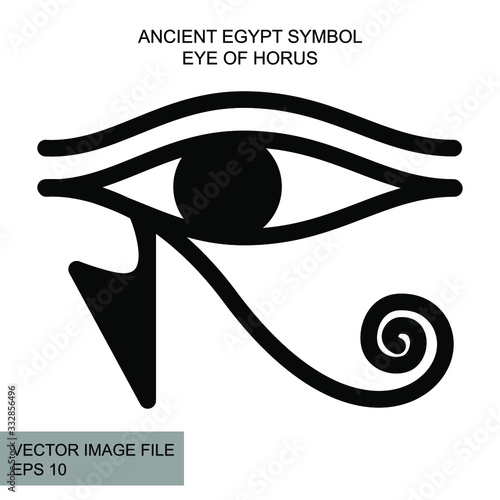 Ancient mystic egyptian symbol. Vector isolated editable black icon on white background. Left eye of god Horus. Egyptian paganism. Ancient egyptian religion. Hieroglyph. Magic amulets. Mystic Talisman