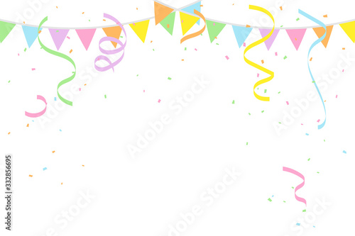 Colorful Party Flags And Confetti On White Background. Celebration & Party. Surprise Banner. festa junina brazil. Vector Illustration